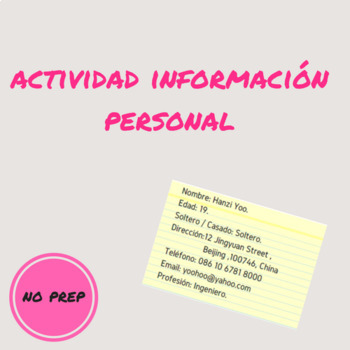 Preview of actividad información personal / Personal information activity in spanish.
