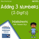 Adding Three 2 Digit Numbers Worksheets With, Without Regrouping