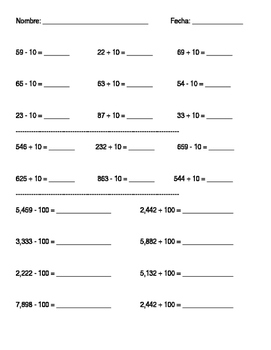 Preview of adding and subtracting 1, 10, 100 and 1,000 to 1, 2, 3 and 4 digit numbers