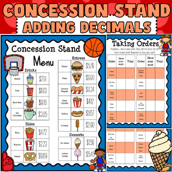 Preview of March Madness Math Concession Stand: Adding Decimals