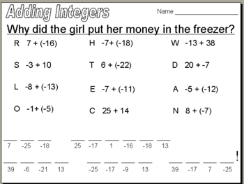 adding integers riddle by Stone | Teachers Pay Teachers