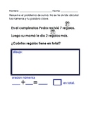 addition Word Problems spanish/Problemas escritos de suma