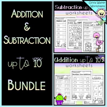Preview of Addition and subtraction to ten worksheets for kindergarten and grade one
