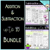 Addition and subtraction to ten worksheets for kindergarte