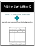 addition sort worksheets within 10