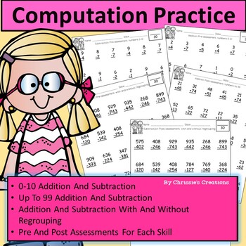 Preview of Special Education MATH assessments or RTI: Addition and Subtraction computation