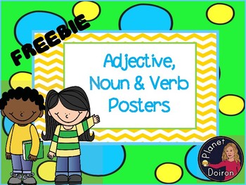 Preview of FREEBIE adjective, noun and verb grammar posters ELA