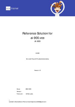 Preview of ai-900.vce Microsoft Azure AI Fundamentals (beta) V 1.0 REFERENCE SOLUTION