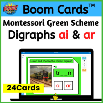 Preview of ai & ar Digraphs/Diphthongs - Digital Montessori Green Scheme - Boom Cards™