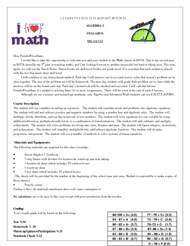 Preview of algebra-1 syllabus