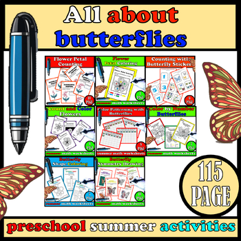 Preview of Bundle  all about butterflies,summer math worksheets,end of the year activities