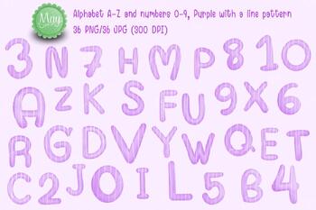 Preview of alphabet A-Z and numbers 0-9, Purple with a line pattern