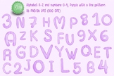 alphabet A-Z and numbers 0-9, Purple with a line pattern