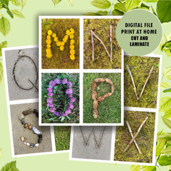 Preview of alphabet printable nature themed, uppercase letters flashcards, classroom decor