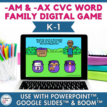 Preview of am and ax CVC Word Family Blending for PowerPoint™ Google Slides™ Boom Learning™