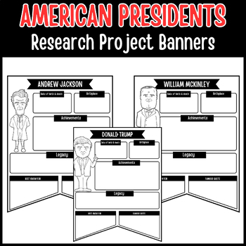 Preview of american Presidents'day research project biography black&white