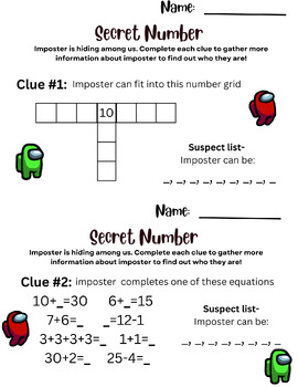 Preview of among us mystery number problem worksheets