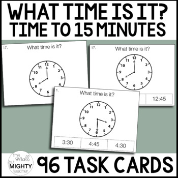 Preview of telling time, analog clock task cards - time to 15 minutes