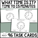 telling time, analog clock task cards - time to 15 minutes