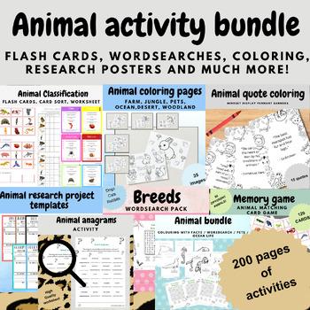 Preview of animal activity bundle coloring worksheets activities research poster wordsearch