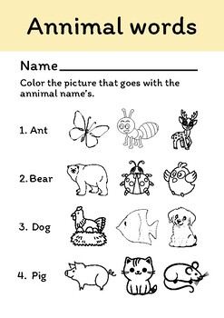 Preview of animal words