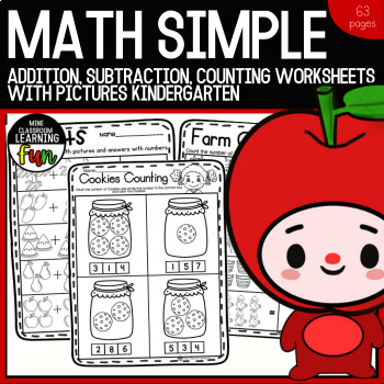 Preview of Math Simple Addition, Subtraction, Counting Worksheets with Pictures