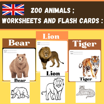 Preview of Zoo Animals Vocabulary ;Worksheets and Flash cards :