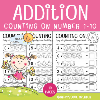 Preview of Animals Addition Practice worksheets (Counting On) from Numbers 1-10