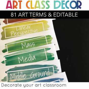 Preview of Art Class Decor Watercolor Terms-EDITABLE