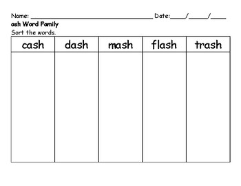 Preview of ash Word Family - Sort the Words by Fonts Worksheet