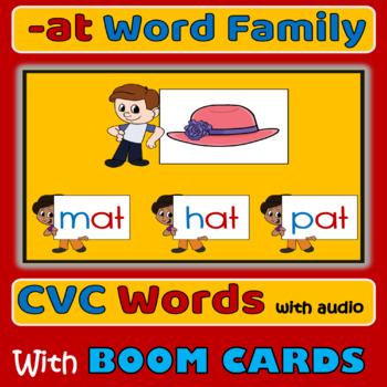 Preview of at CVC Word Family with Pictures and Audio Digital BOOM CARDS