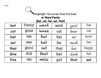 Preview of at Word Family - Find the Words Worksheets