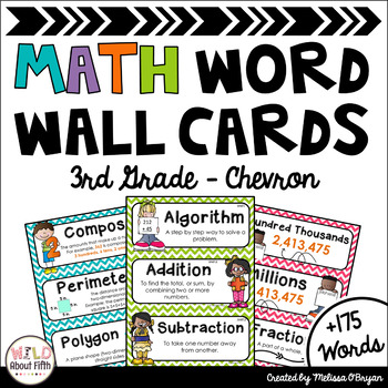 Preview of Math Word Wall 3rd Grade - Editable - Chevron