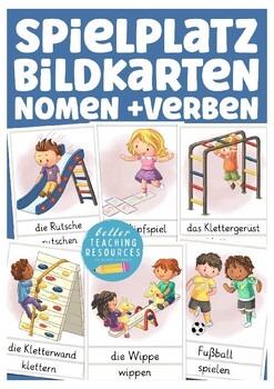 Preview of auf dem Spielplatz Deutsch Bildkarten (German verbs + nouns flash cards)