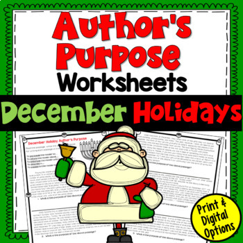 Preview of Author's Purpose Worksheets for December Holidays in Print and Digital Easel