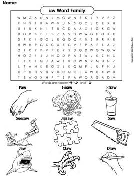 aw worksheet phonics Family aw Coloring (Phonics Word Sheet Word Search/