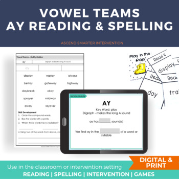 Preview of ay Reading & Spelling Lesson INCLUDES DIGITAL