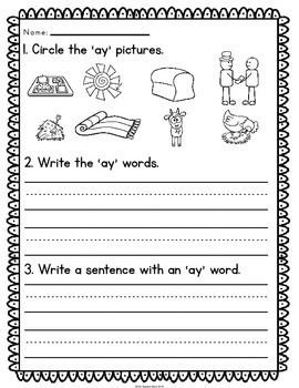 'ay' Word Family Long Vowel Word Work by The Teacher Gene | TpT