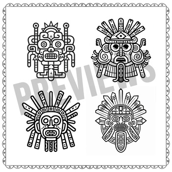 Preview of aztec symbol, Aztec Glyphs with Mandala Coloring, Mindful Relaxing Meditation