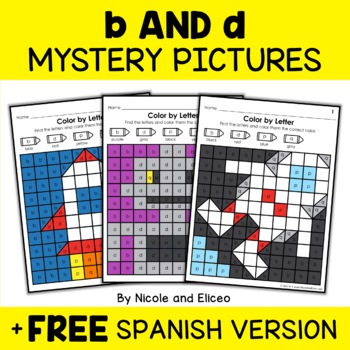 Preview of b and d Reversal Mystery Pictures + FREE Spanish