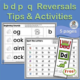 b and d p and q Reversal Worksheets, Bookmarks and Poster 