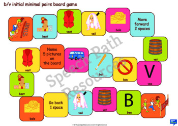 B V Initial Minimal Pairs Board Game By Speechpathresources Tpt