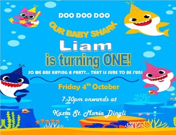 Preview of baby shark party invitations