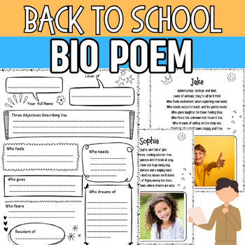 Preview of Back to School All About Me Writing Activity Bio Poem Template and Self Portrait