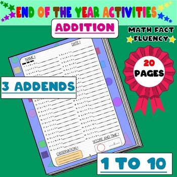 Preview of back to school activities Math Fact fluency Addition with 3 Addends