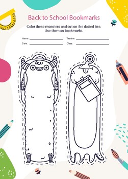 Preview of back to school bookmark worksheet - printable download