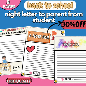 Preview of back to school night letter to parent from student, kindergarten to 7th grade