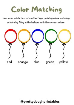 Preview of balloon colour matching themed worksheets activities