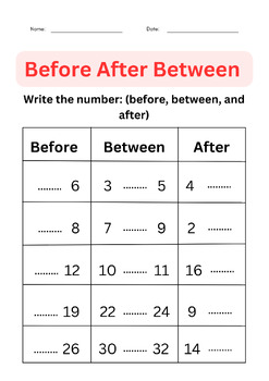 before after and between worksheets for grade 1, 2, 3 by My Lifestyle ...