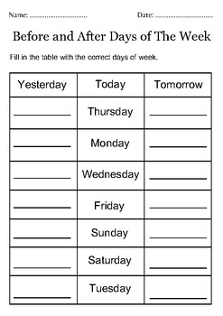 before and after days of the week worksheet for kindergarten by Safe ...